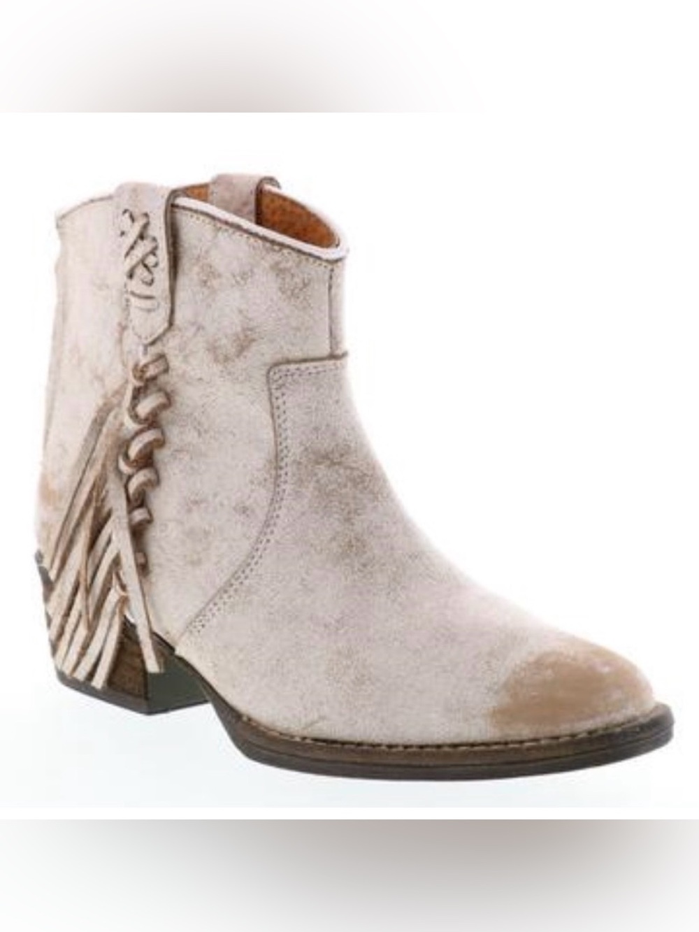 Very Volatile Lookout Distressed White Leather Western Ankle Fringe Boots